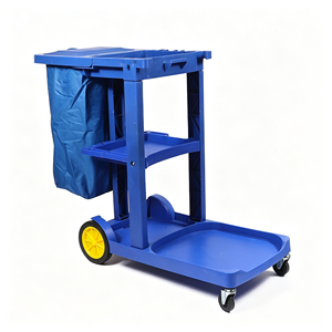 Chariot de service multifonctionnel pour le nettoyage, chariot de ménage mobile avec porte-sacs à déchets, seaux amovibles, étagère de rangement, stable - Product Image 1