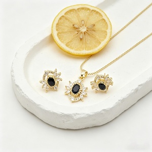 Women 18K Gold Plated Sunflower Color Zircon Engagement Jewelry <b>Set</b> Pendant Necklace Earring Stud Earring Vintage <b>Crystal</b> - Product Image 4