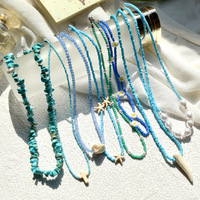 Elegante Collar Bohemio con Colgante de Cadena de Eslabones en Acero Inoxidable Chapado en Oro con Turquesa Azul y Perlas en Forma de Flor, Unisex, Excelente