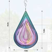 Moulin à vent en métal léger en acier inoxydable, design spirale 3D effet miroir, joli motif goutte d'eau arc-en-ciel, pour la décoration et la dissuasion des oiseaux
