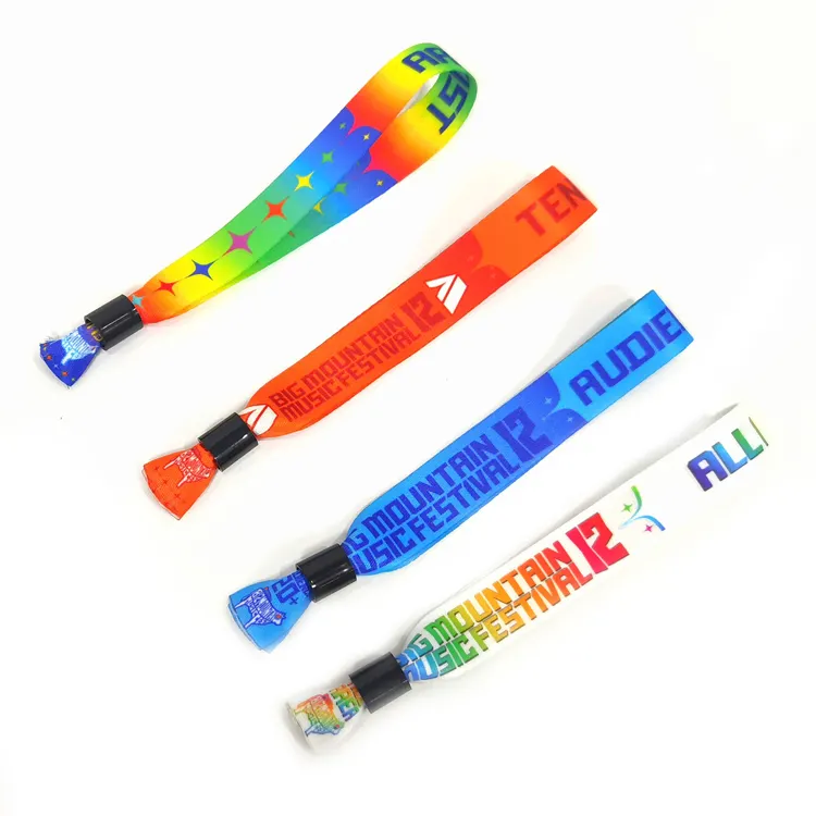 Custom Relatiegeschenken Festival Evenement Stof Sublimatie Bedrukt Polsband Polyester Geweven Stof Armband