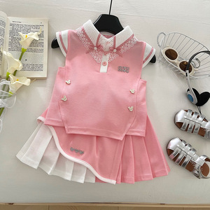 Conjunto de <span class=keywords><strong>Verano</strong></span> para Niña Estilo Preppy 2025 de Algodón de Alta Calidad Top tipo Chaleco de Encaje Floral y Falda con Lazo Nuevo Patrón Floral - Product Image 3