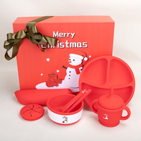 Professionnel en gros Portable 7 pièces bébé alimentation ensemble cadeau de noël y compris bavoir bol cuillère fourchette plateaux Silicone de qualité alimentaire