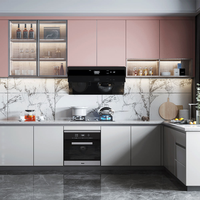 Set Dapur Modular Shaker Modern yang Dapat Disesuaikan, Konstruksi MDF, Ramah Apartemen, Kompatibel dengan Wastafel Island, Warna Krem Beige