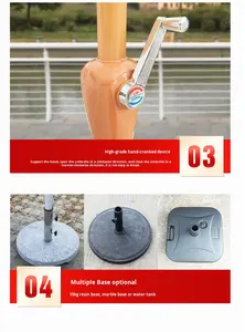 <span class=keywords><strong>Parasol</strong></span> de jardin extérieur grand format 2,5 m avec mât central à manivelle, design moderne en polyester <span class=keywords><strong>pour</strong></span> cour et plage - Product Image 4