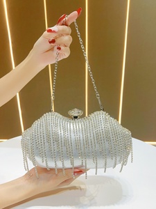 Bolso de mano <span class=keywords><strong>elegante</strong></span> con flecos y diamantes de imitación 2026 para mujer, cartera de hombro con cadena y asa de cristal - Product Image 3