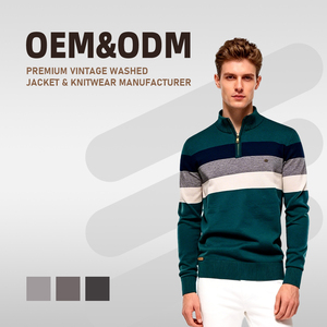 Customized Long Sleeve Knitted <strong>Sweater</strong> <strong>Mens</strong> Stripe Crew <strong>Turtle</strong> <strong>Neck</strong> Zipper up Pullover Knitted <strong>Men</strong> <strong>Sweater</strong> - Product Image 1