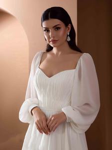 10144 # fuera del hombro fruncido gasa vestido de novia Simple Sweetheart <span class=keywords><strong>2021</strong></span> barato espalda descubierta mangas largas hinchadas vestido de novia - Product Image 4
