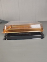 Goodmox Couvercle de ceinture en plastique PET jetable personnalisé Boîte à sushi Plateau à sashimi Plateau d'emballage à emporter