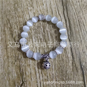 Pulsera de Cristal Ojo de Gato, de Una Sola Capa, con Cuentas, Dije Plateado Vintage, Joyería Unisex para Uso Diario, Origen Yiwu - Product Image 2