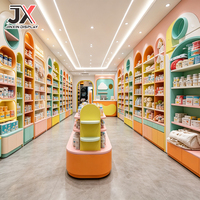 Ensemble d'étagères de présentation pour magasin de bébés, design personnalisé, étagères murales colorées pastel, produits pour bébés OEM, comptoir de vente au détail, solution clé en main