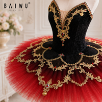 Costume de tutu de ballet classique brodé noir, rouge et or sur mesure pour spectacle sur scène