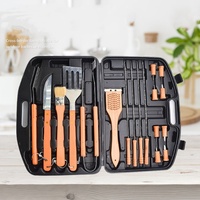 Ensemble d'outils de barbecue portable en acier inoxydable avec manche en bois, 18 pièces avec boîte en plastique incluse