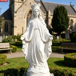 Sculpture de Notre-Dame de Grâce en marbre blanc pur grandeur nature YOUFINE, statue de la Vierge Marie aux mains ouvertes pour la décoration de l'église catholique - Product Image 2