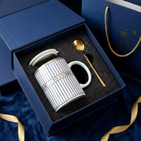 Mug Keramik Bone China dengan Tutup dan Sendok, Kotak Hadiah, Gaya Amerika, Mug Kopi, Desain Bunga Panggang Suhu Tinggi, Pola Kawat