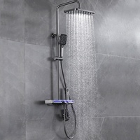 Ensemble de douche mural haut de gamme en laiton gris canon avec écran de douche intelligent LED multifonctionnel thermostatique à effet pluie