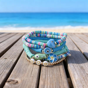 Pulsera <span class=keywords><strong>de</strong></span> Flores <span class=keywords><strong>de</strong></span> Arcilla con Cuentas <span class=keywords><strong>de</strong></span> Cristal Bohemio para Mujer, Brazalete Apilable con Cuentas, Joyería para Vacaciones en la Playa - Product Image 3