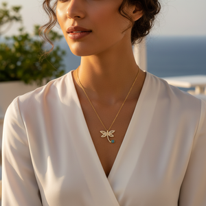 Collier porte-bonheur turc, breloque, œil maléfique, libellule, or massif 14K - Product Image 3
