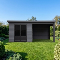 Caseta de Jardín Moderna para Exteriores Serie D de EASYGREEN, de Acero y WPC, con Vidrio Resistente a Impactos y Ventanas de Temperatura Constante
