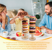 Support de présentation empilable en bois style ferme pour beignets, avec porte-desserts détachable