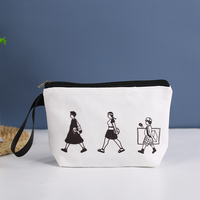 Desain Cetak Logo Kustom 12Oz Tas Kosmetik Dompet Datar Ritsleting Kanvas Katun