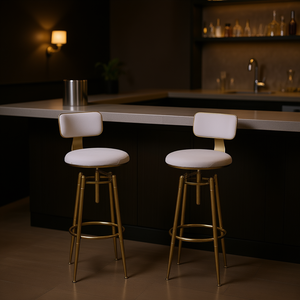 Tabourets de bar modernes en velours blanc avec structure métallique pivotante pour mobilier de bar - Product Image 2