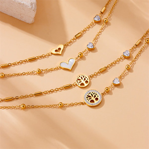 European American Fashion Retro Minimalist Double Layer Heart Tree Of Life Anklet Zinc Alloy Bezel Setting Gift Foot Ornament - Product Image 1