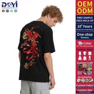 T-shirt DUYI de luxe 100 % coton, coupe oversize, manches courtes, style japonais, broderie Phénix, épaules tombantes, motif dorsal large - Product Image 3