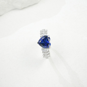 Bague de mariage en argent sterling S925 avec pierre précieuse saphir en forme de cœur romantique pour femmes - Product Image 5