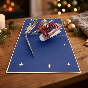Carte pop-up tendance Père Noël sur skateboard, cadeaux de Thanksgiving du Vietnam, papier artisanal personnalisé style ange - Product Image 3