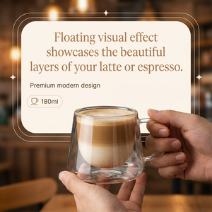 Taza de Café de Vidrio Borosilicato de Doble Pared, Diseño Minimalista con Efecto Flotante, Resistente al Calor, Asa Aislada, para Adultos, Té, Latte - Product Image 2