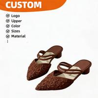 Nouvelles mules pour femmes 2026 à motif floral rose, à bout pointu et talon carré, sandales polyvalentes élégantes à bout fermé et à talon ouvert, transformables en deux modèles