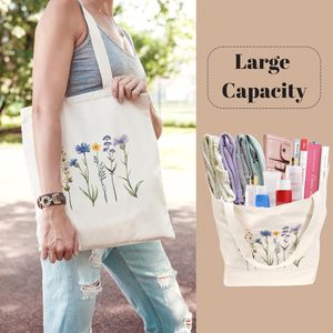 <span class=keywords><strong>Sac</strong></span> fourre-tout en toile à motif floral esthétique pour femmes, avec poche intérieure, lavable en machine, pour la shopping, la sœur, la fille, la maman - Product Image 6
