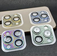 Film de protection d'objectif d'appareil photo 3D brillant avec paillettes de diamant pour 16 Pro Max/15/14/13/12/Mini/11, strass brillants 9H pour téléphone portable