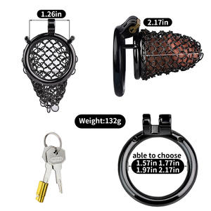 Cage de chasteté masculine en acier FRRK anneaux de pénis en maille avec verrouillage en maille ceinture de chasteté en métal érotique BDSM jouets sexuels pour adultes pour hommes - Product Image 5