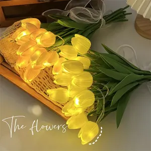 Luz de noche de tulipán LED, mesa de flores de simulación, decoración del hogar, lámpara de Ambiente, regalo romántico en maceta para oficina/habitación/Bar/cafetería