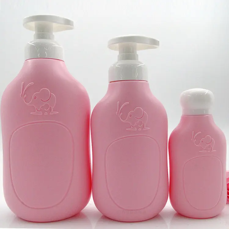 Garrafas de loção plásticas do empacotamento de cuidados de pele do bebê rosa personalizado, shampoo das crianças e garrafas de empacotamento do gel do chuveiro.
