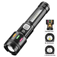 Linterna LED Portátil con Pantalla LCD Digital de Batería, Recargable por USB, Zoom, Haz Ajustable, Clasificación IP55, Distancia del Haz de 200-300M
