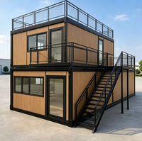 Casa Modular de 2 Pisos con Paneles Sándwich, Diseño Industrial Transpirable, Escalera Exterior y Terraza para Aplicaciones en Cocinas y Granjas