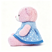 Adorable Ours en Peluche à Texture Bouclée avec Robe à Manches Courtes à Pois et Bordure en Dentelle, Jouet en Peluche Doux