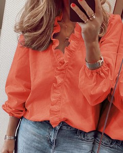 Vendita calda top da donna e camicette <span class=keywords><strong>eleganti</strong></span> T-Shirt bianca a manica lunga da donna tinta unita Chemise Femme Blusa Streetwear Feminina - Product Image 5