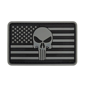 Patch tactique Punisher gris avec drapeau américain, logo 3D en caoutchouc souple PVC, autocollant pour sac extérieur, patchs amusants - Product Image 1