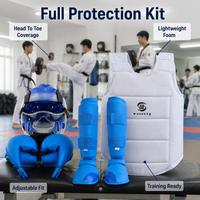 Équipement de protection de karaté en gros avec logo personnalisé OEM approuvé WKF : protège-tête, protège-poitrine, protège-tibias et protège-pieds