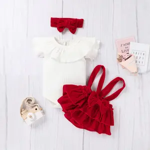 Nouveaux vêtements pour bébé vêtements ensembles nouveau-né filles 3 pièces ensembles Tutu avec bandeau pour tout-petit portant