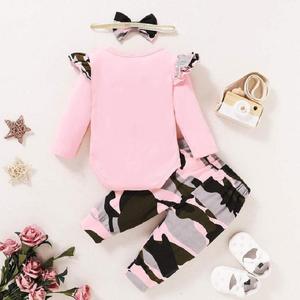 Ropa para Bebés Recién Nacidos, Mono de una Pieza con Estampado de Letras, Traje de Tres Piezas con Camuflaje para Niña - Product Image 2