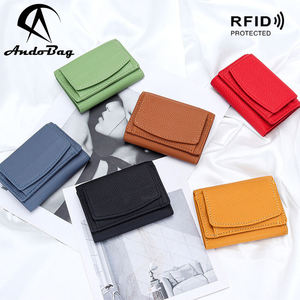 Portefeuille court AndoBag RFID mini à trois volets pour femmes, en cuir de vache véritable, porte-monnaie, mode décontractée, porte-cartes simple 5156 - Product Image 2