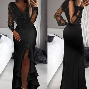 Abiti da sera vintage da donna a trapezio con maniche lunghe, vita naturale, antistatici, 100% poliestere, per feste, lunghezza maxi, OEM - Product Image 3