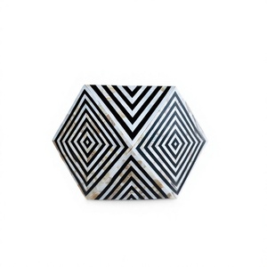 Muebles de Comedor de Madera Maciza con Incrustaciones de Hueso Negro, Diseño Geométrico con Patrón de Diamante Óptico Hecho a Mano, Muebles de Lujo para Sala de Estar - Product Image 1
