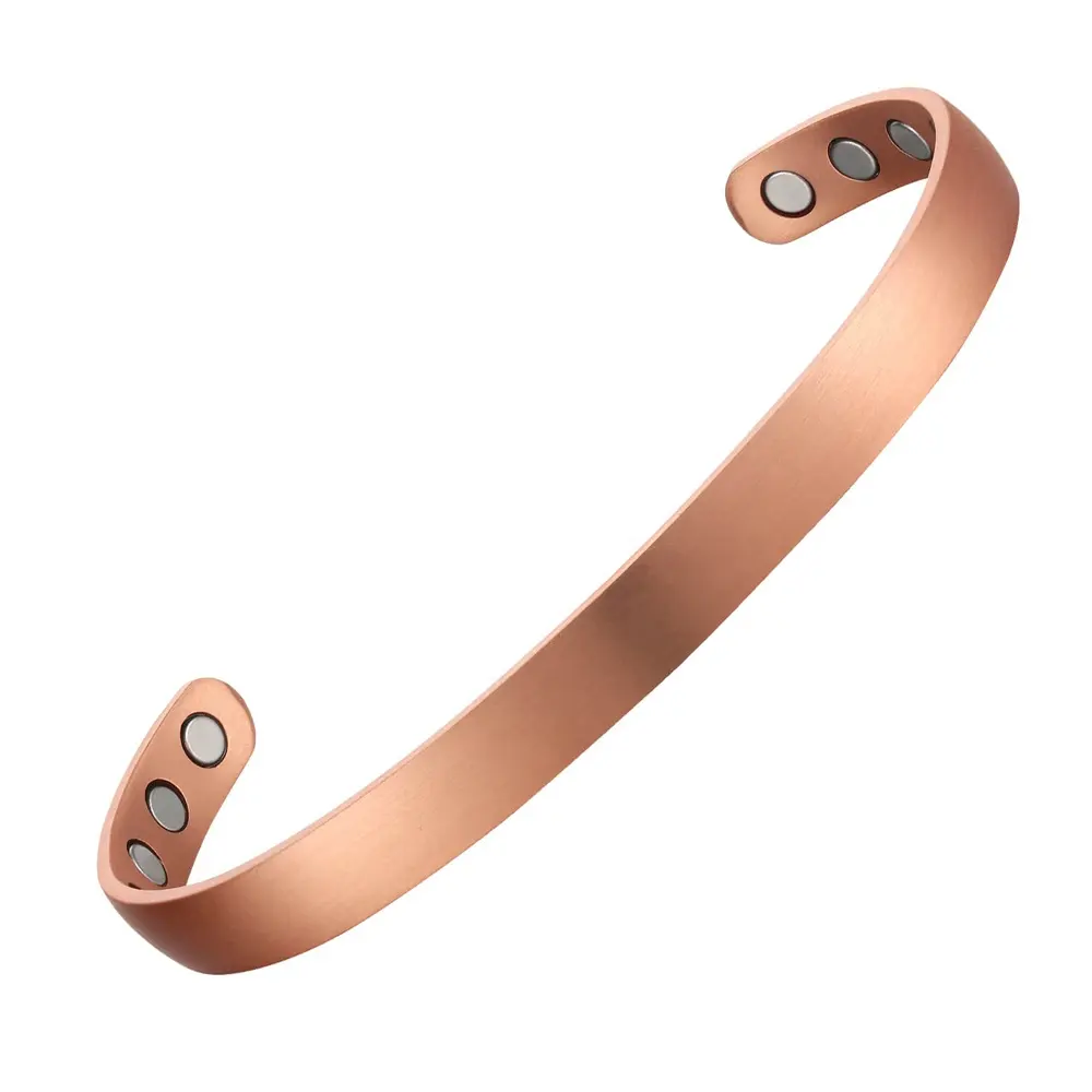 Biomagnetische Sieraden Eenvoudige Vlakte Custom Pure Koper Gezondheid Bangle Armbanden Met Neodymium Magneten