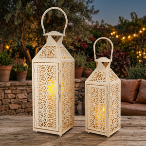 Lot de 2 lanternes à bougies vintage en fer blanc, décoratives pour table ou à suspendre, portables, pour la maison et le jardin, idéales pour Noël, les fêtes dans le salon et les mariages - Product Image 2